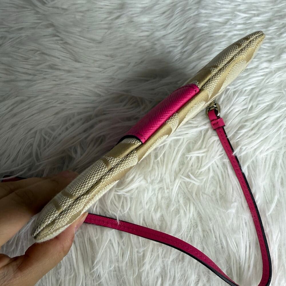 COACH Pink Tan Signature Canvas Wristlet - Picture 3 of 6